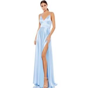 NWT leena for Mac Duggal Satin Strappy Gown 0 A Line Formal Black Tie Prom